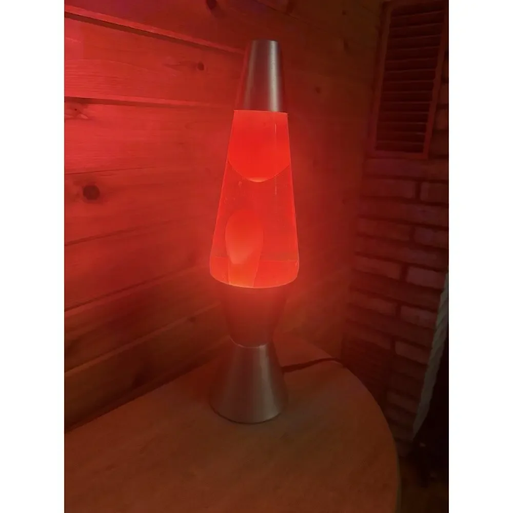 Orange & Pink Lava Lamp Silver Metal/Glass Cone Shade Corded Switch 14”